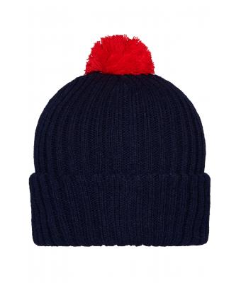 Unisex Knitted Cap with Pompon Navy/red 7804
