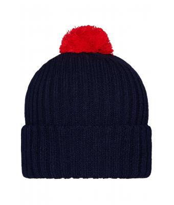 Unisex Knitted Cap with Pompon Navy/red 7804