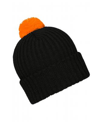 Unisex Knitted Cap with Pompon Black/orange 7804