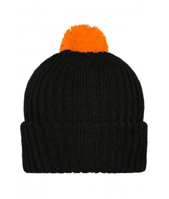 Unisex Knitted Cap with Pompon Black/orange 7804