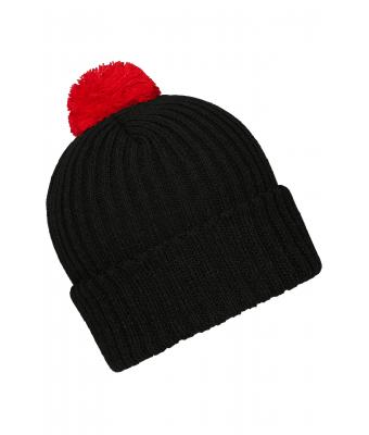 Unisex Knitted Cap with Pompon Black/red 7804