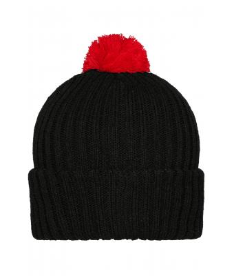 Unisex Knitted Cap with Pompon Black/red 7804