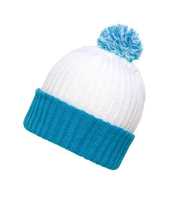 Unisex Knitted Cap with Pompon White/aqua 7804