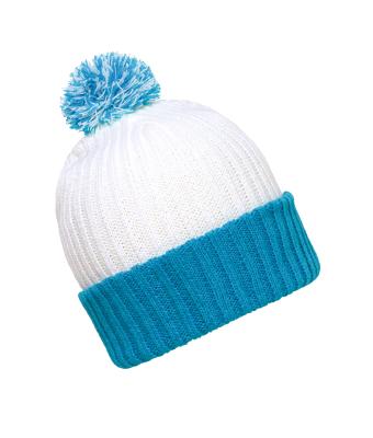 Unisex Knitted Cap with Pompon White/aqua 7804