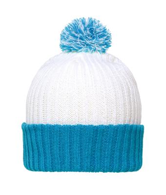 Unisex Knitted Cap with Pompon White/aqua 7804