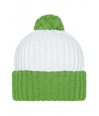 Unisex Knitted Cap with Pompon White/lime-green 7804