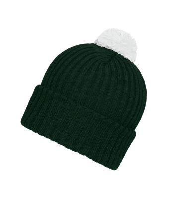 Unisex Knitted Cap with Pompon Donkergroen/wit 7804