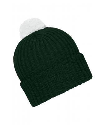 Unisex Knitted Cap with Pompon Donkergroen/wit 7804
