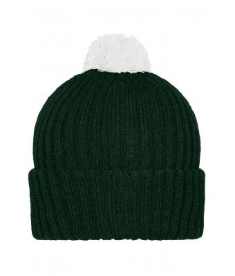 Unisex Knitted Cap with Pompon Donkergroen/wit 7804