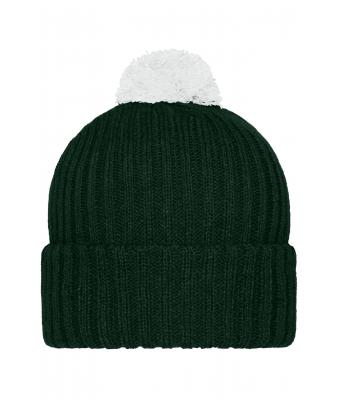 Unisex Knitted Cap with Pompon Donkergroen/wit 7804