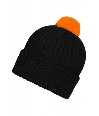 Unisex Knitted Cap with Pompon Zwart/oranje 7804