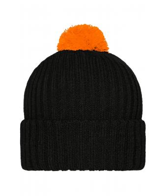 Unisex Knitted Cap with Pompon Zwart/oranje 7804