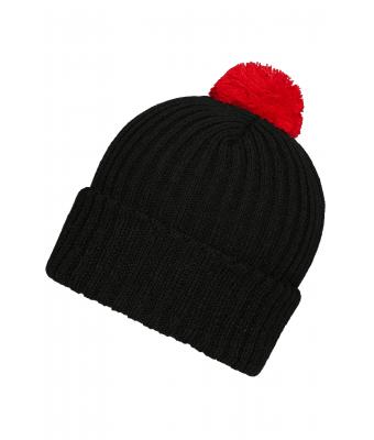 Unisex Knitted Cap with Pompon Zwart/rood 7804