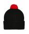 Unisex Knitted Cap with Pompon Zwart/rood 7804