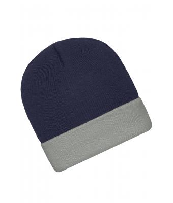Unisexe Bonnet tricot bicolore Marine/gris 7805