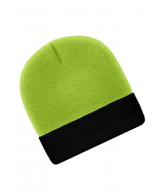Unisexe Bonnet tricot bicolore Vert-citron/ noir 7805