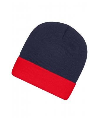 Unisexe Bonnet tricot bicolore Marine/rouge 7805