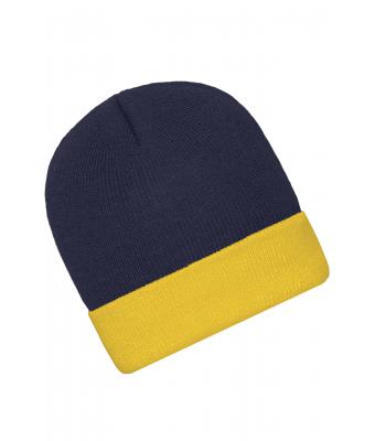 Unisex Knitted Cap Navy/goudgeel 7805