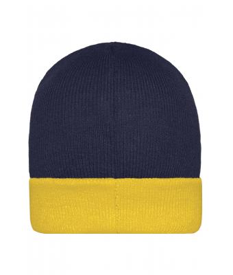 Unisex Knitted Cap Navy/goudgeel 7805