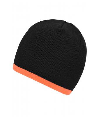 Unisex Beanie with Contrasting Border Black/orange 7808