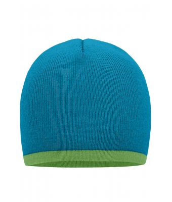 Unisex Beanie with Contrasting Border Turquoise/lime 7808