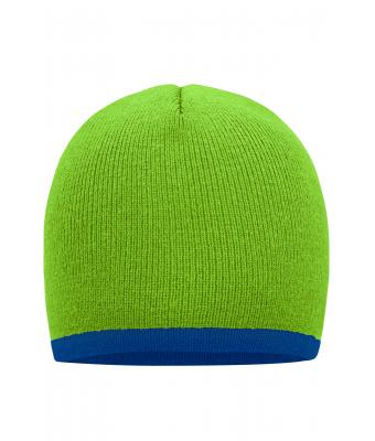 Unisex Beanie with Contrasting Border Lime-green/royal 7808