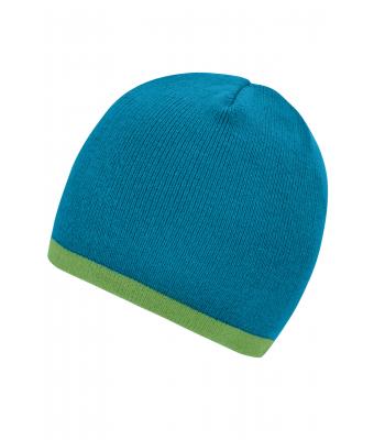 Unisex Beanie with Contrasting Border Turquoise/lime-green 7808