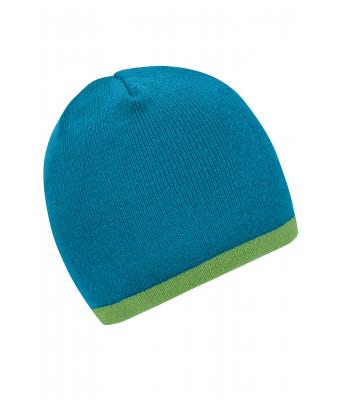 Unisex Beanie with Contrasting Border Turquoise/lime-green 7808