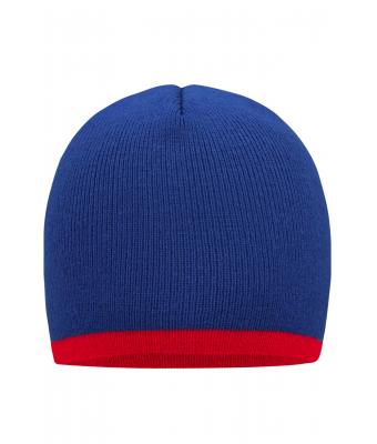 Unisex Beanie with Contrasting Border Royal/red 7808