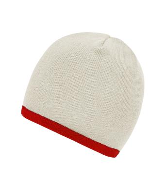 Unisex Beanie with Contrasting Border Lichtgrijs/dieprood 7808