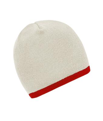 Unisex Beanie with Contrasting Border Lichtgrijs/dieprood 7808