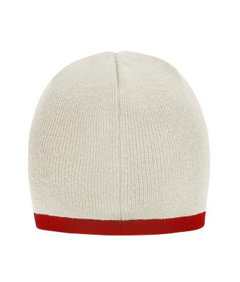 Unisex Beanie with Contrasting Border Lichtgrijs/dieprood 7808