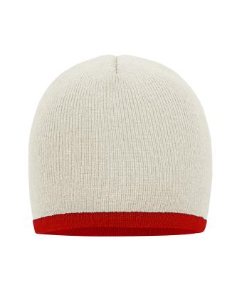 Unisex Beanie with Contrasting Border Lichtgrijs/dieprood 7808