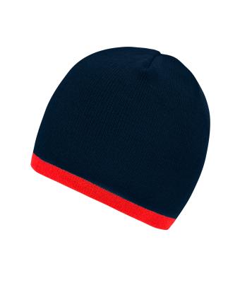 Unisex Beanie with Contrasting Border Navy/rood 7808