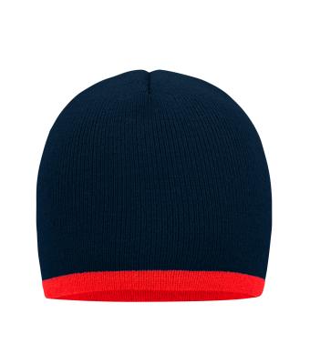 Unisex Beanie with Contrasting Border Navy/rood 7808