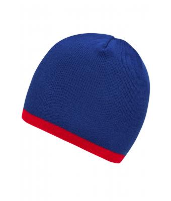 Unisex Beanie with Contrasting Border Royal/red 7808