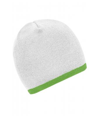 Unisex Beanie with Contrasting Border White/lime-green 7808