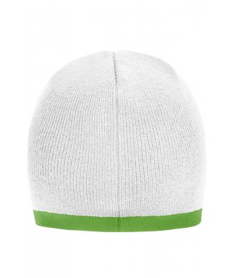 Unisex Beanie with Contrasting Border White/lime-green 7808