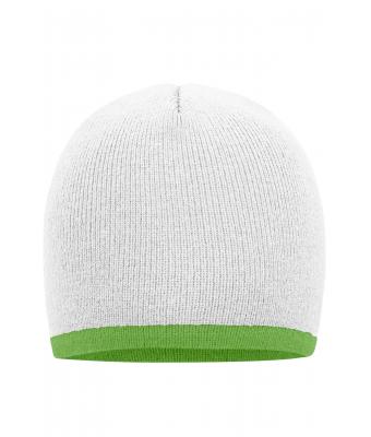 Unisex Beanie with Contrasting Border White/lime-green 7808