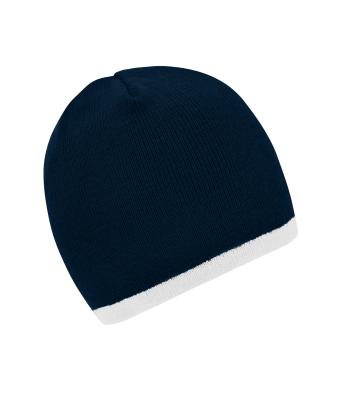 Unisex Beanie with Contrasting Border Navy/wit 7808