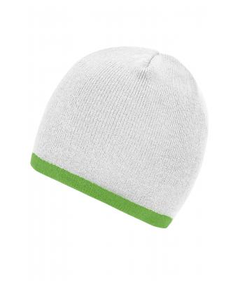 Unisexe Bonnet avec bord contrasté Blanc/vert-citron 7808