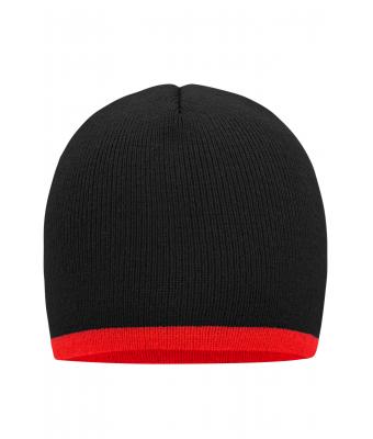 Unisexe Bonnet avec bord contrasté Noir/rouge 7808