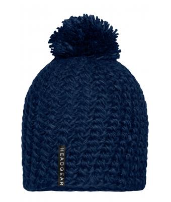 Unisex Unicoloured Crocheted Cap with Pompon Navy 7884