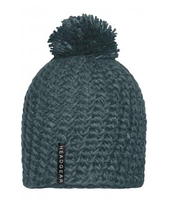 Unisex Unicoloured Crocheted Cap with Pompon Carbon 7884