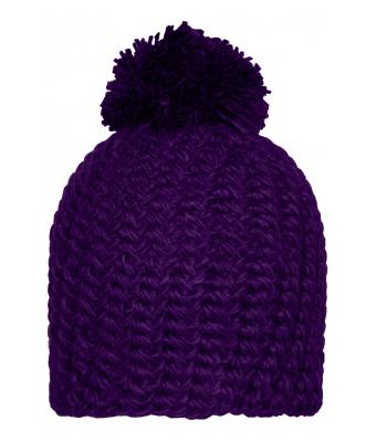 Unisex Unicoloured Crocheted Cap with Pompon Purple 7884