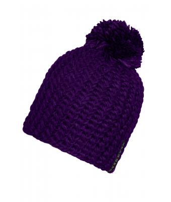 Unisex Unicoloured Crocheted Cap with Pompon Purple 7884