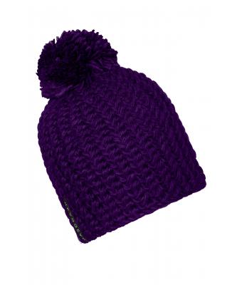 Unisex Unicoloured Crocheted Cap with Pompon Purple 7884