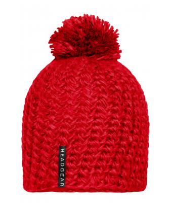 Unisex Unicoloured Crocheted Cap with Pompon Red 7884