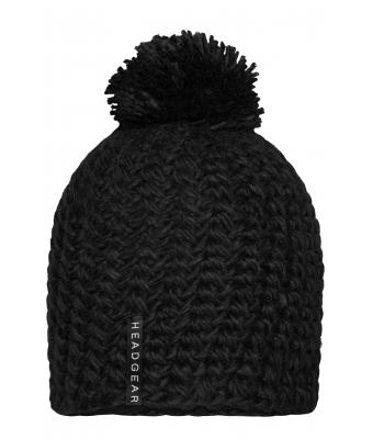 Unisex Unicoloured Crocheted Cap with Pompon Black 7884