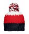 Unisexe Bonnet crocheté à pompon tricolore Marine/rouge/blanc 7885